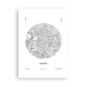 Poster - Una mappa minimalista di Madrid in bianco e nero. - 50x70cm - Anatomia di Madrid - Decorazione murale moderna per soggiorno e camera da letto ARTTOR