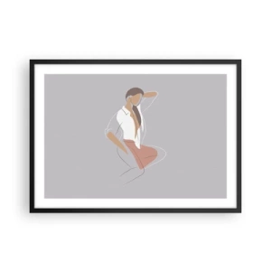 Poster in cornice nera - Un ritratto minimalista di una donna in colori pastello. - 70x50cm - Profilo di bellezza - Decorazione murale moderna per soggiorno e camera da letto ARTTOR