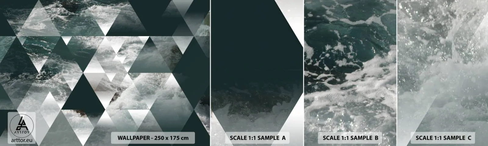 Campione Di Fotomurale Standard Eco - Prospettiva di cristallo - Astrazione, Onde del mare, Pezzo - 100x30 cm