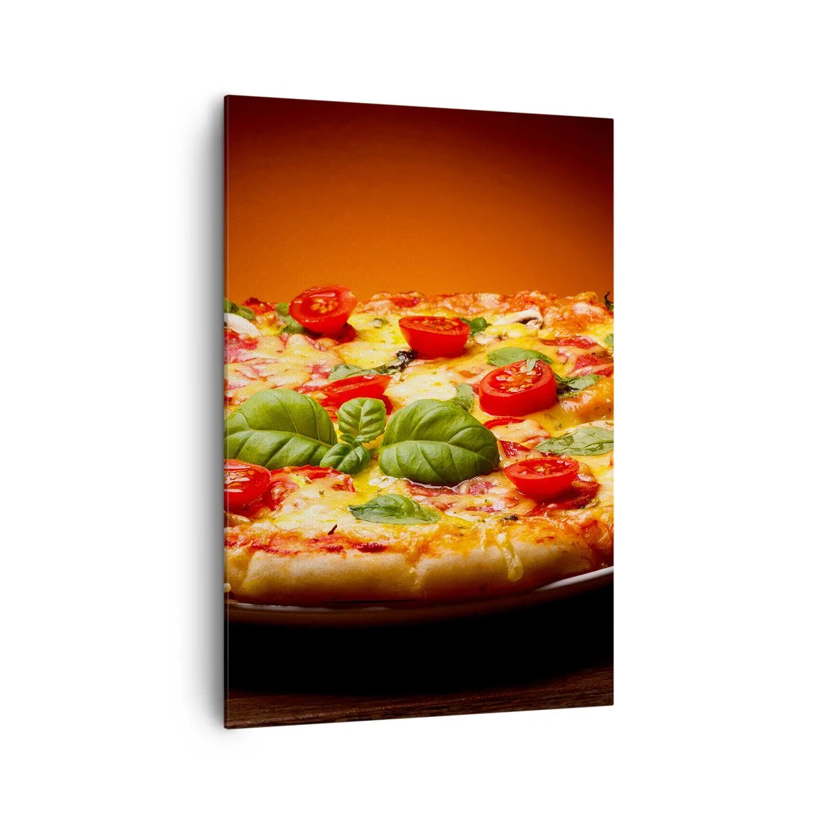 Quadro su tela - Stampe su Tela - Pizza con pomodori e basilico su un tavolo di legno - 70x100cm - Mamma mia! - Decorazione murale moderna per soggiorno e camera da letto ARTTOR