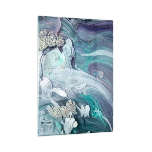 Quadro su vetro - Una composizione astratta nei toni del blu, viola e bianco. - 50x70cm - Correnti di blu - Decorazione murale moderna per soggiorno e camera da letto ARTTOR