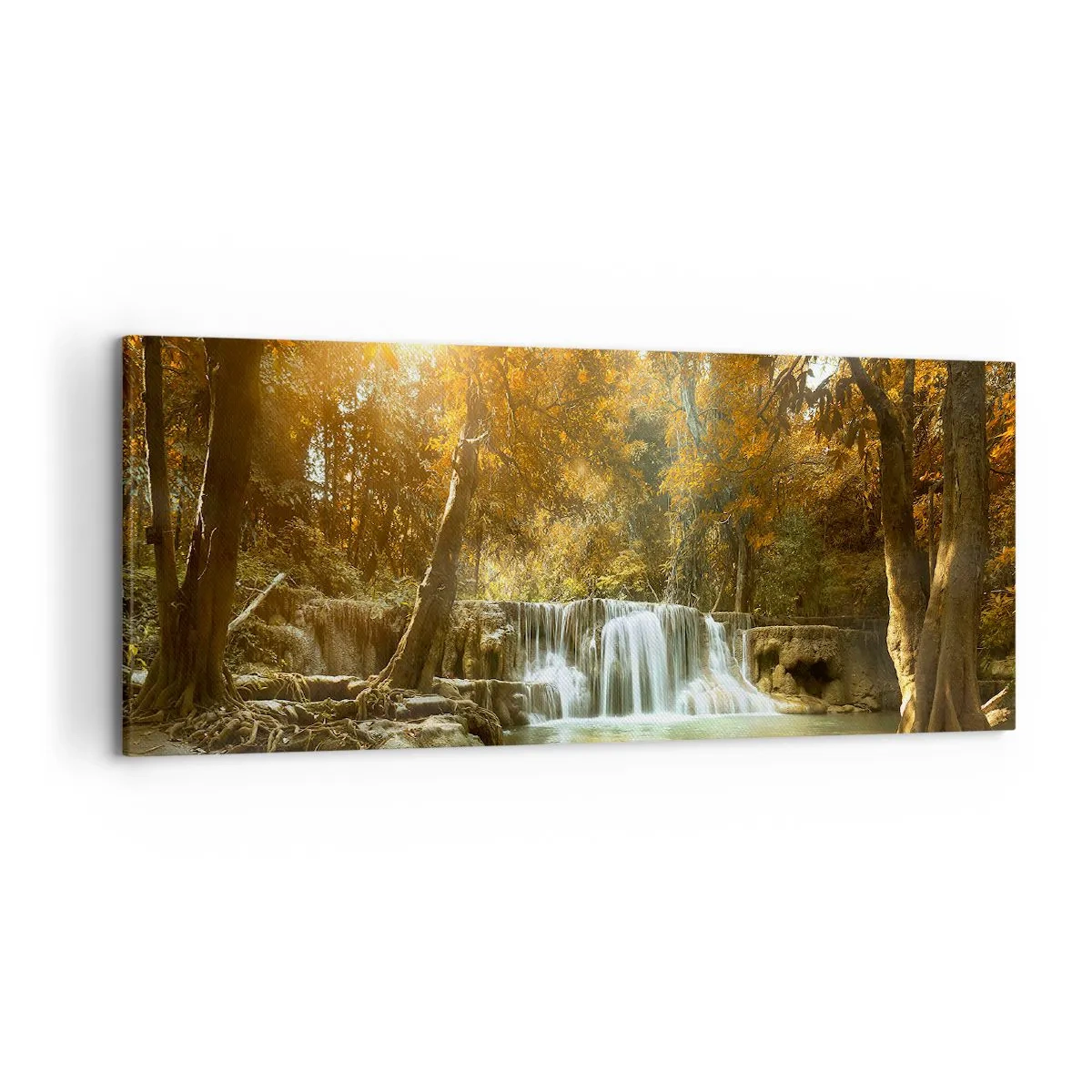 Quadro su tela - Stampe su Tela - Paesaggio autunnale con cascata - 120x50cm - Cascata nel parco - Decorazione murale moderna per soggiorno e camera da letto ARTTOR