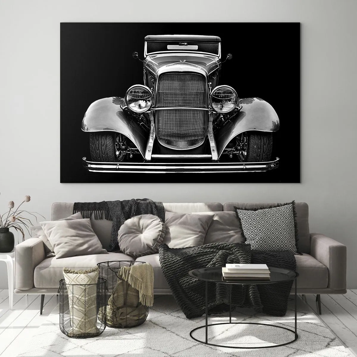 Quadro su vetro - Una vista frontale di un'auto retrò d'epoca - 100x70cm - Una vera fuoriclasse - Decorazione murale moderna per soggiorno e camera da letto ARTTOR