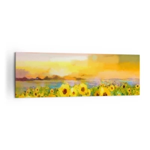Quadro su tela - Stampe su Tela - Un campo di girasoli alla luce del sole al tramonto - 160x50cm - Il sole è sceso sulla terra - Decorazione murale moderna per soggiorno e camera da letto ARTTOR