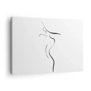 Quadro su tela - Stampe su Tela - Profilo minimalista di una silhouette femminile su uno sfondo bianco - 70x50cm - Inafferrabile come un'onda - Decorazione murale moderna per soggiorno e camera da letto ARTTOR