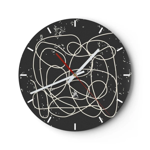Orologio da parete - Orologio in Vetro - Astrazione espressiva con linee luminose su sfondo nero - 30x30cm - Il caos dei pensieri - Decorazione murale moderna per soggiorno, cucina e camera da letto ARTTOR