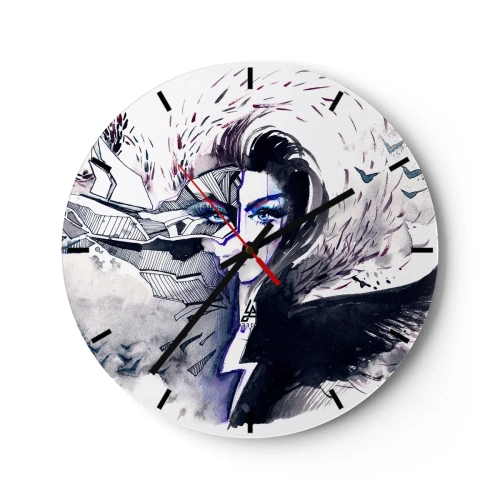 Orologio da parete - Orologio in Vetro - Ritratto astratto di una donna con un motivo di demone e fulmine - 30x30cm - Bella e demoniaca - Decorazione murale moderna per soggiorno, cucina e camera da letto ARTTOR