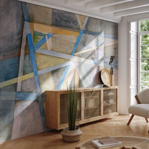 Fotomurali Premium Sand - Astrazione geometrica nei toni del blu e del beige - 100x70cm - Dritto o obliquo? - Decorazione murale moderna per soggiorno e camera da letto ARTTOR