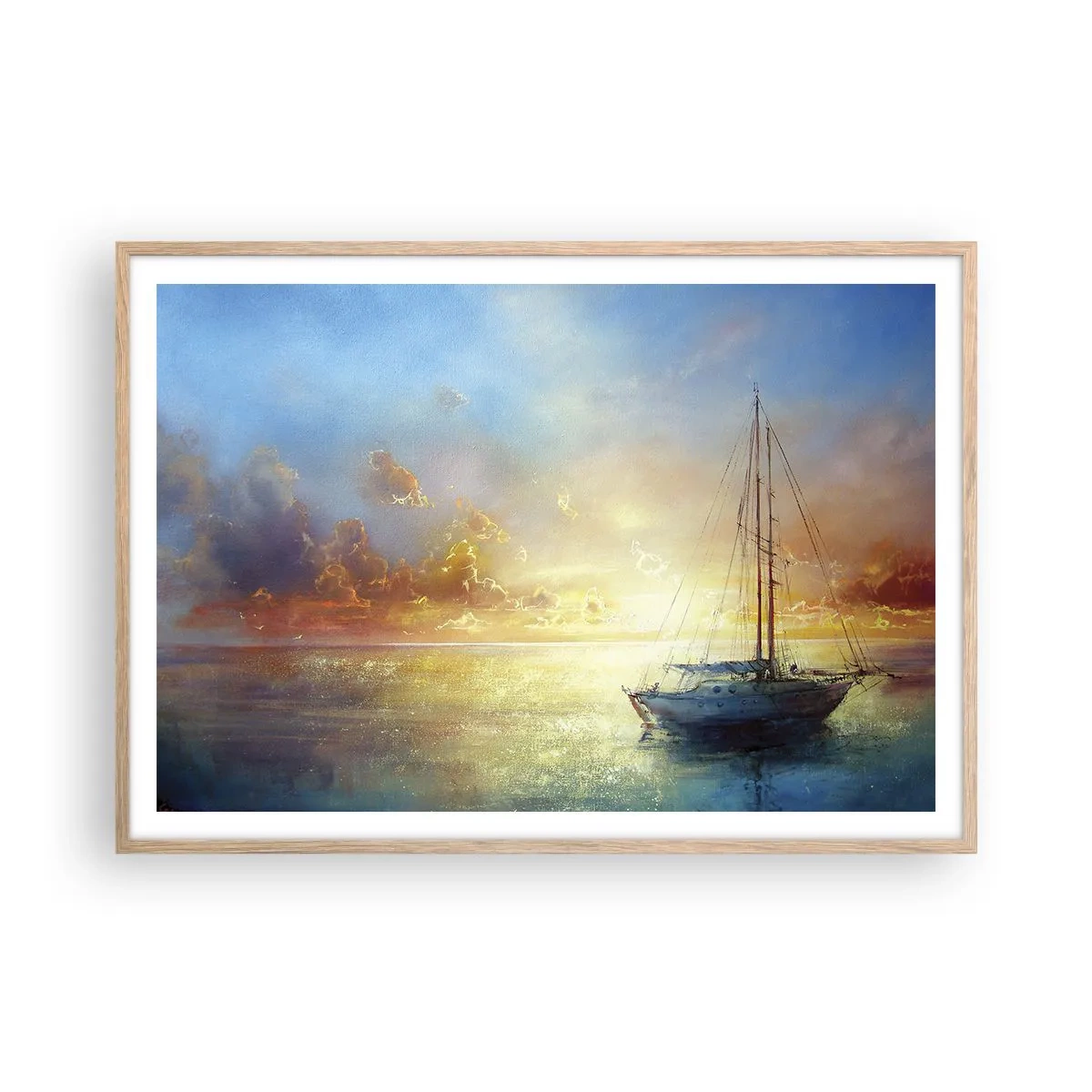 Poster in cornice rovere chiaro - Nella baia dorata - 100x70 cm