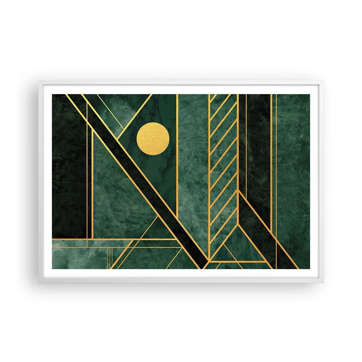 Poster in cornice bianca - Dinamica di oro e azzurro - 100x70 cm