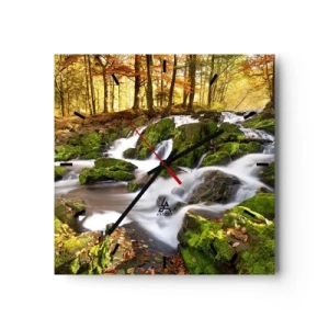 Orologio da parete - Orologio in Vetro - Rapido nel bosco autunnale - 40x40 cm