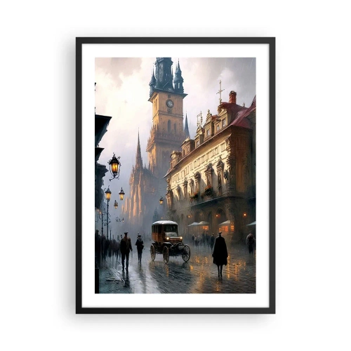 Poster in cornice nera - Città storica al tramonto con un veicolo storico - 50x70cm - Il fascino delle sere di Praga - Decorazione murale moderna per soggiorno e camera da letto ARTTOR