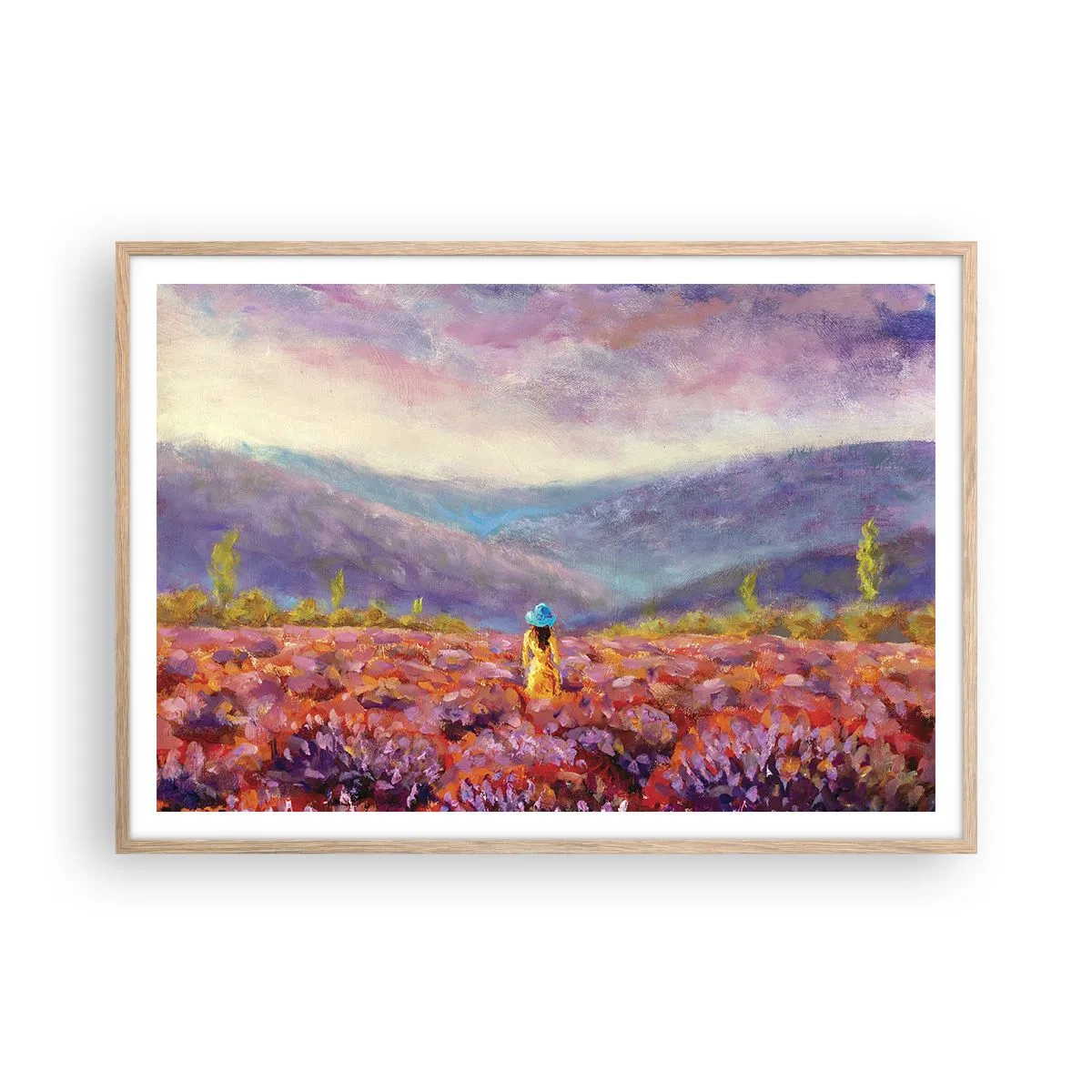 Poster in cornice rovere chiaro - Nel mondo di lavanda - 100x70 cm