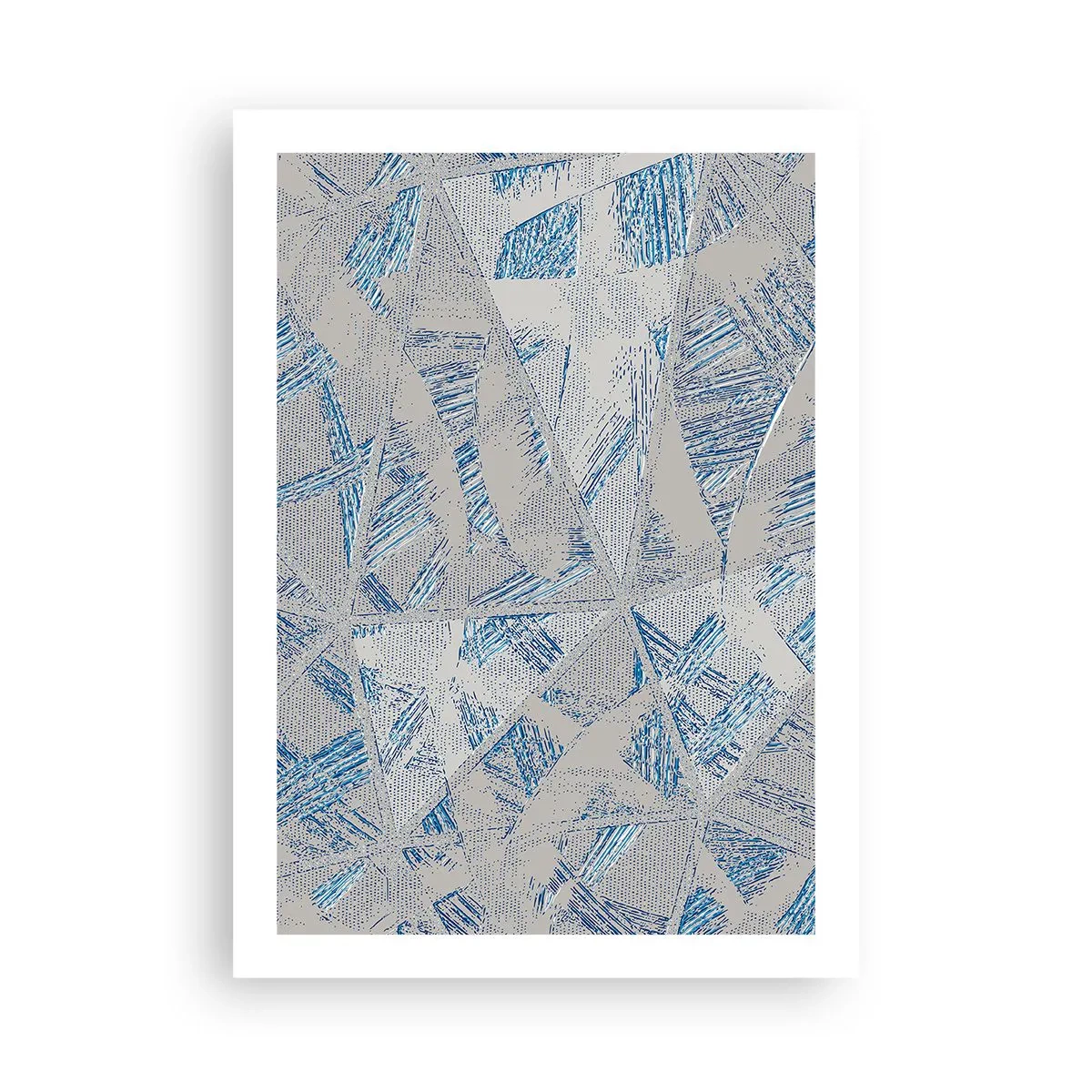 Poster - Astrazione geometrica nei toni del blu e del grigio - 50x70cm - Nel labirinto grigioblu - Decorazione murale moderna per soggiorno e camera da letto ARTTOR