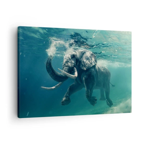 Quadro su tela - Stampe su Tela - Un elefante che nuota sott'acqua nelle profondità turchesi - 70x50cm - Tutti amano nuotare - Decorazione murale moderna per soggiorno e camera da letto ARTTOR