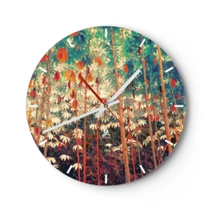 Orologio da parete - Orologio in Vetro - Foresta di bambù colorata in luce calda - 30x30cm - La vita segreta delle foglie - Decorazione murale moderna per soggiorno, cucina e camera da letto ARTTOR