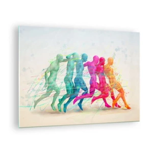 Quadro su vetro - Un astratto colorato che raffigura il movimento di una figura in corsa - 70x50cm - Armonia del movimento - Decorazione murale moderna per soggiorno e camera da letto ARTTOR