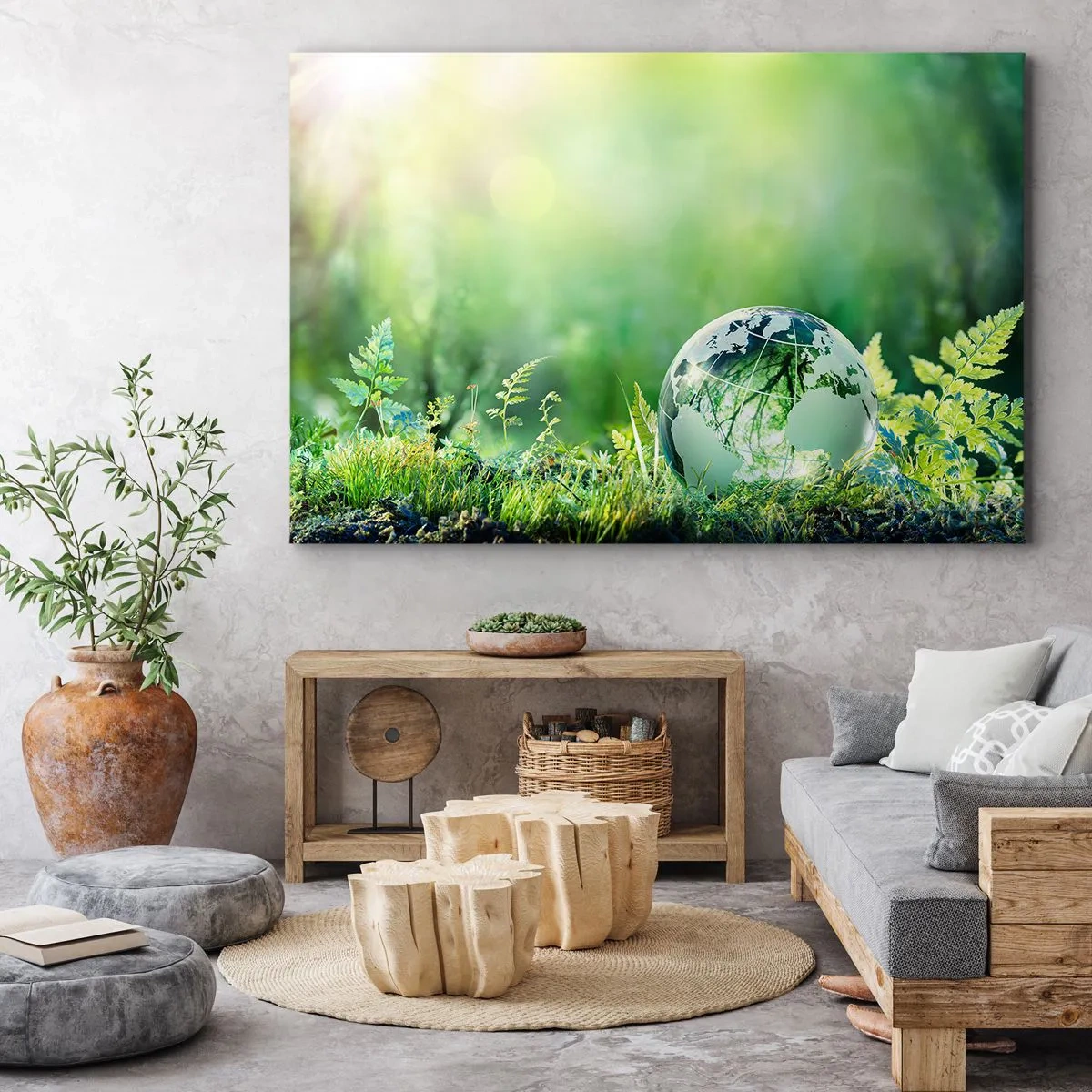 Quadro su tela - Stampe su Tela - Un globo di cristallo tra il verde della natura - 120x80cm - Pianeta verde - Decorazione murale moderna per soggiorno e camera da letto ARTTOR