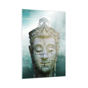 Quadro su vetro - Statua del Buddha in un'atmosfera mistica - 50x70cm - Cercando la luce - Decorazione murale moderna per soggiorno e camera da letto ARTTOR