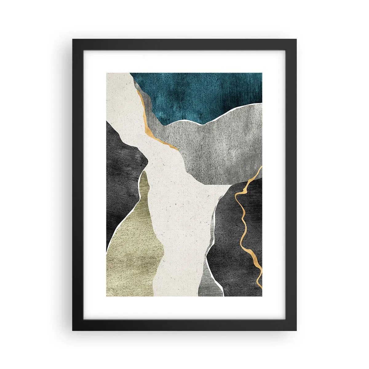 Poster in cornice nera - Composizione mosaico con filo d'oro - 30x40 cm