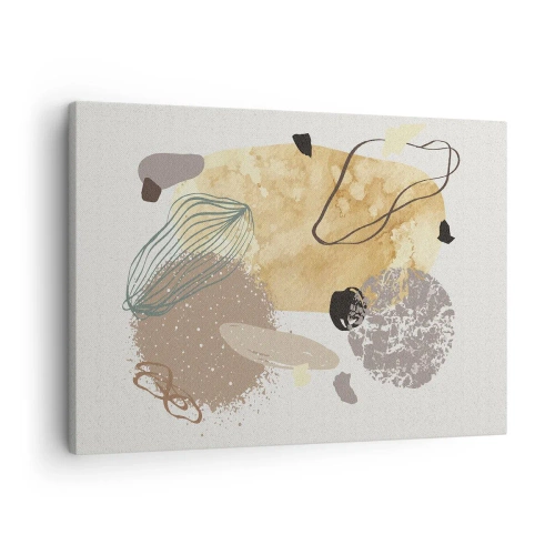 Quadro su tela - Stampe su Tela - Una composizione di forme astratte nei toni del beige e del giallo. - 70x50cm - Schizzologia applicata - Decorazione murale moderna per soggiorno e camera da letto ARTTOR