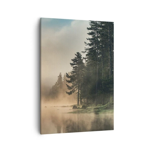 Quadro su tela - Stampe su Tela - Una foresta nebbiosa sopra un lago calmo - 50x70cm - La nascita del giorno - Decorazione murale moderna per soggiorno e camera da letto ARTTOR