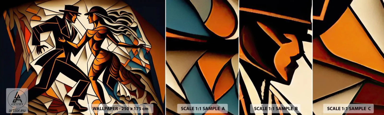 Campione di Fotomurale Adesivo Deluxe Sticker - La danza della passione - Cubismo, Danza, Coppia - 100x30 cm