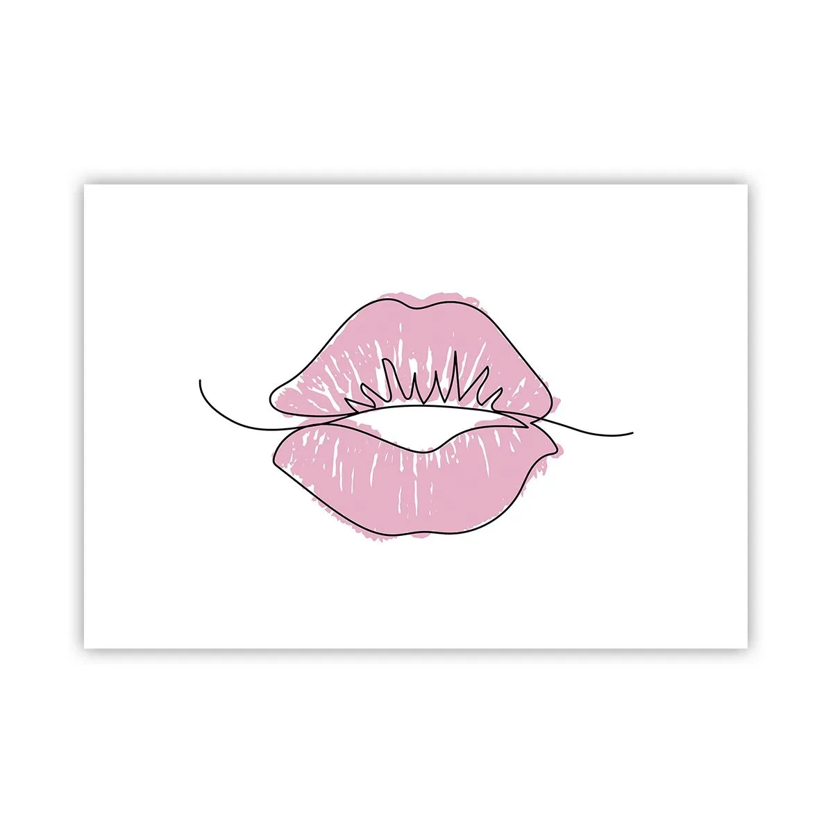 Poster - Disegno minimalista delle labbra in una tonalità rosa - 100x70cm - Pronti al bacio? - Decorazione murale moderna per soggiorno e camera da letto ARTTOR