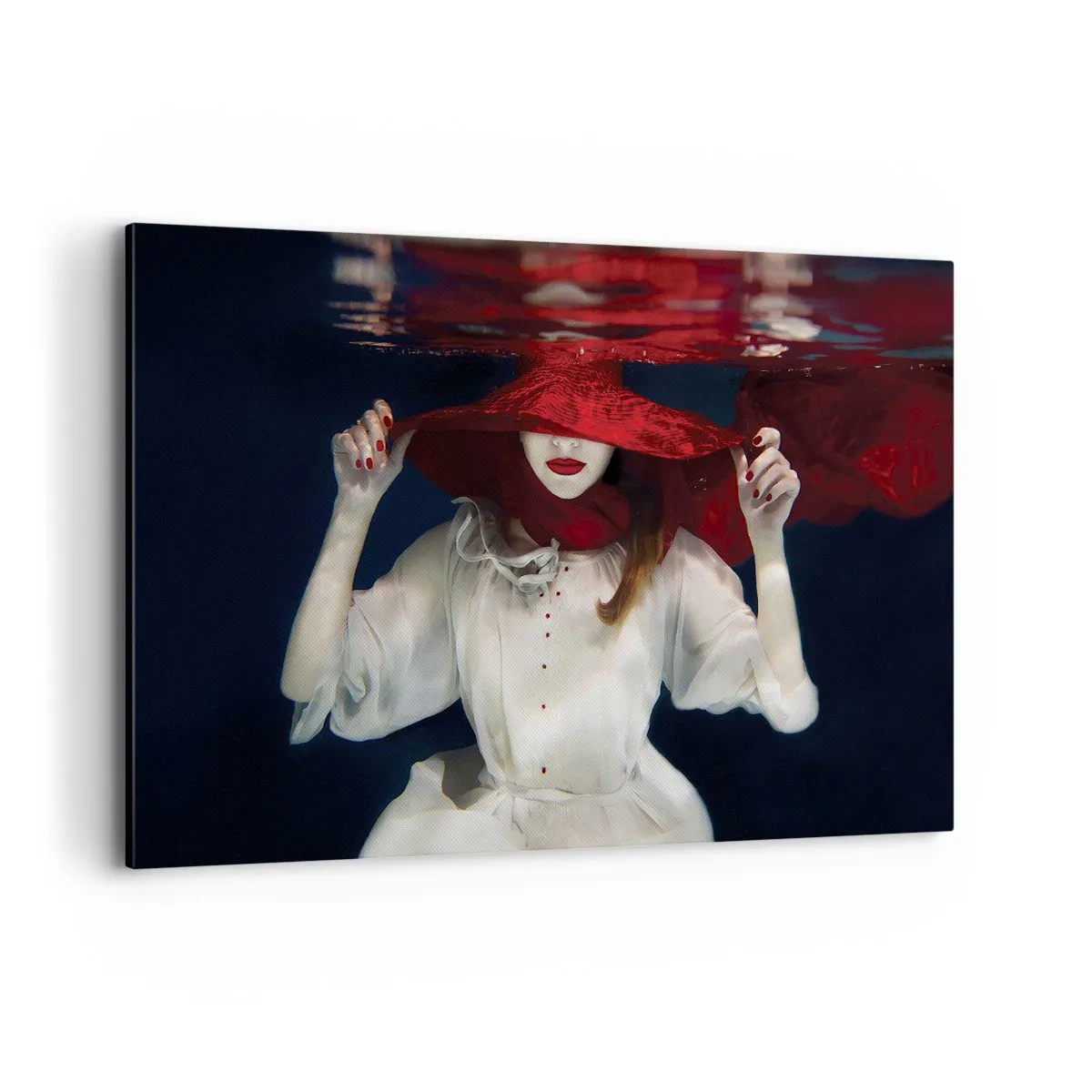 Quadro su tela - Stampe su Tela - Una donna con un cappello rosso immersa nell'acqua - 120x80cm - Donnagatto - Decorazione murale moderna per soggiorno e camera da letto ARTTOR