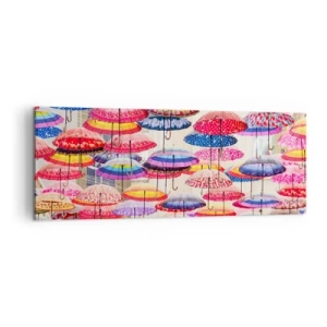 Quadro su tela - Stampe su Tela - Ombrelli colorati sospesi nell'aria - 140x50cm - Prato cittadino - Decorazione murale moderna per soggiorno e camera da letto ARTTOR