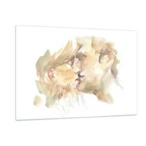 Quadro su vetro - Dipinto ad acquerello romantico raffigurante il bacio di due innamorati - 120x80cm - Sarà l'anima gemella? - Decorazione murale moderna per soggiorno e camera da letto ARTTOR