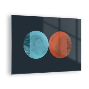 Quadro su vetro - Cerchi astratti in blu e arancione - 70x50cm - Solo geometria? - Decorazione murale moderna per soggiorno e camera da letto ARTTOR