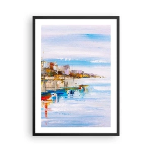 Poster in cornice nera - Il paesaggio colorato della città costiera - 50x70cm - Molo cittadino multicolore - Decorazione murale moderna per soggiorno e camera da letto ARTTOR