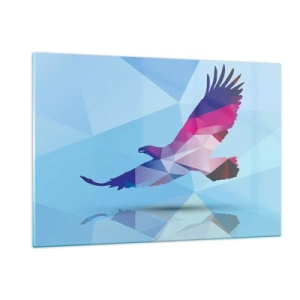 Quadro su vetro - Aquila geometrica su sfondo blu - 120x80cm - L'aquila nel cristallo lilla - Decorazione murale moderna per soggiorno e camera da letto ARTTOR