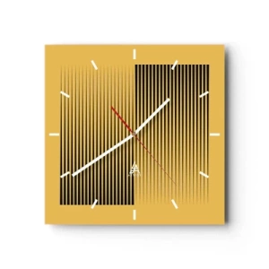 Orologio da parete - Orologio in Vetro - Linee nere verticali su sfondo giallo - 30x30cm - La quadratura degli opposti - Decorazione murale moderna per soggiorno e camera da letto ARTTOR