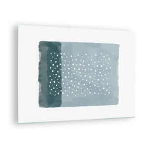 Quadro su vetro - Un dipinto astratto nei toni del blu con puntini bianchi. - 70x50cm - Spuntate nel blu - Decorazione murale moderna per soggiorno e camera da letto ARTTOR