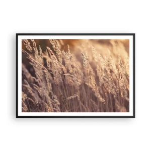 Poster in cornice nera - Erbe dorate sullo sfondo del sole al tramonto - 100x70cm - Pronti a salutare l'autunno - Decorazione murale moderna per soggiorno e camera da letto ARTTOR