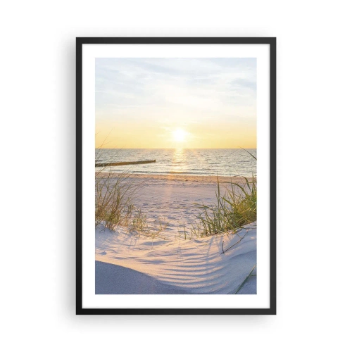 Poster in cornice nera - Spiaggia al tramonto con vista sul mare - 50x70cm - Rumore del mare, uccelli che cantano, spiaggia selvatica tra i cespugli... - Decorazione murale moderna per soggiorno e camera da letto ARTTOR
