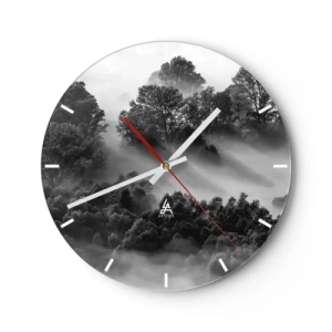 Orologio da parete - Orologio in Vetro - Paesaggio montano in bianco e nero con nebbia nella foresta - 30x30cm - Risveglio dal sonno - Decorazione murale moderna per soggiorno, cucina e camera da letto ARTTOR