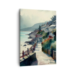 Quadro su tela - Stampe su Tela - Lungomare con case e vegetazione - 50x70cm - Cittadina mediterranea - Decorazione murale moderna per soggiorno e camera da letto ARTTOR