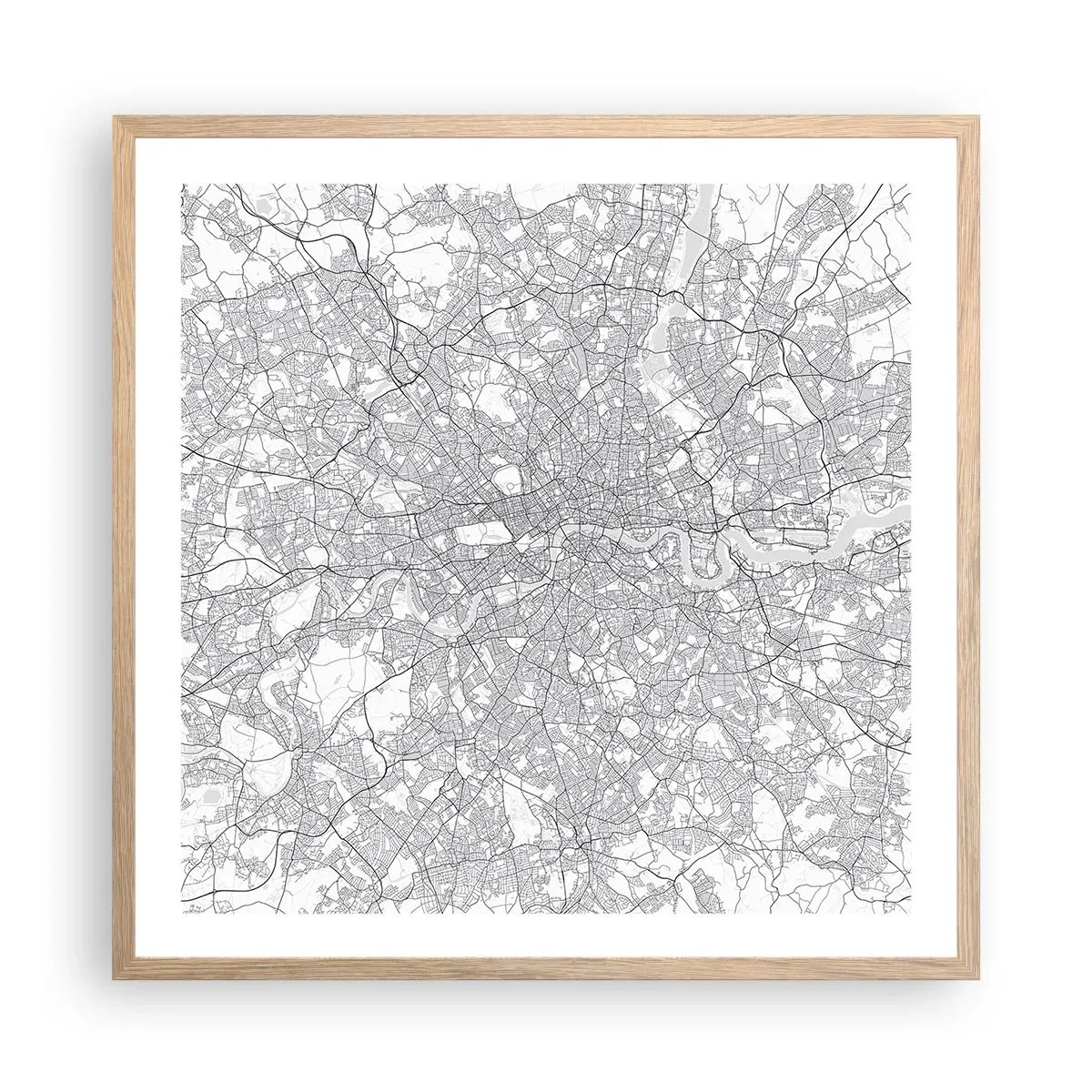 Poster in cornice rovere chiaro - Mappa del labirinto di Londra - 60x60 cm