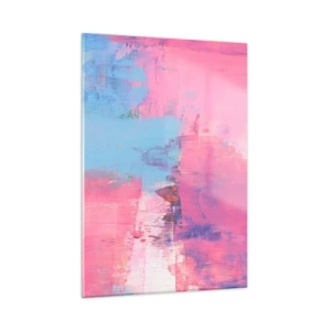 Quadro su vetro - Astrazione energetica nei toni del rosa e del blu - 50x70cm - Rosa, blu e un pizzico di luce - Decorazione murale moderna per soggiorno e camera da letto ARTTOR