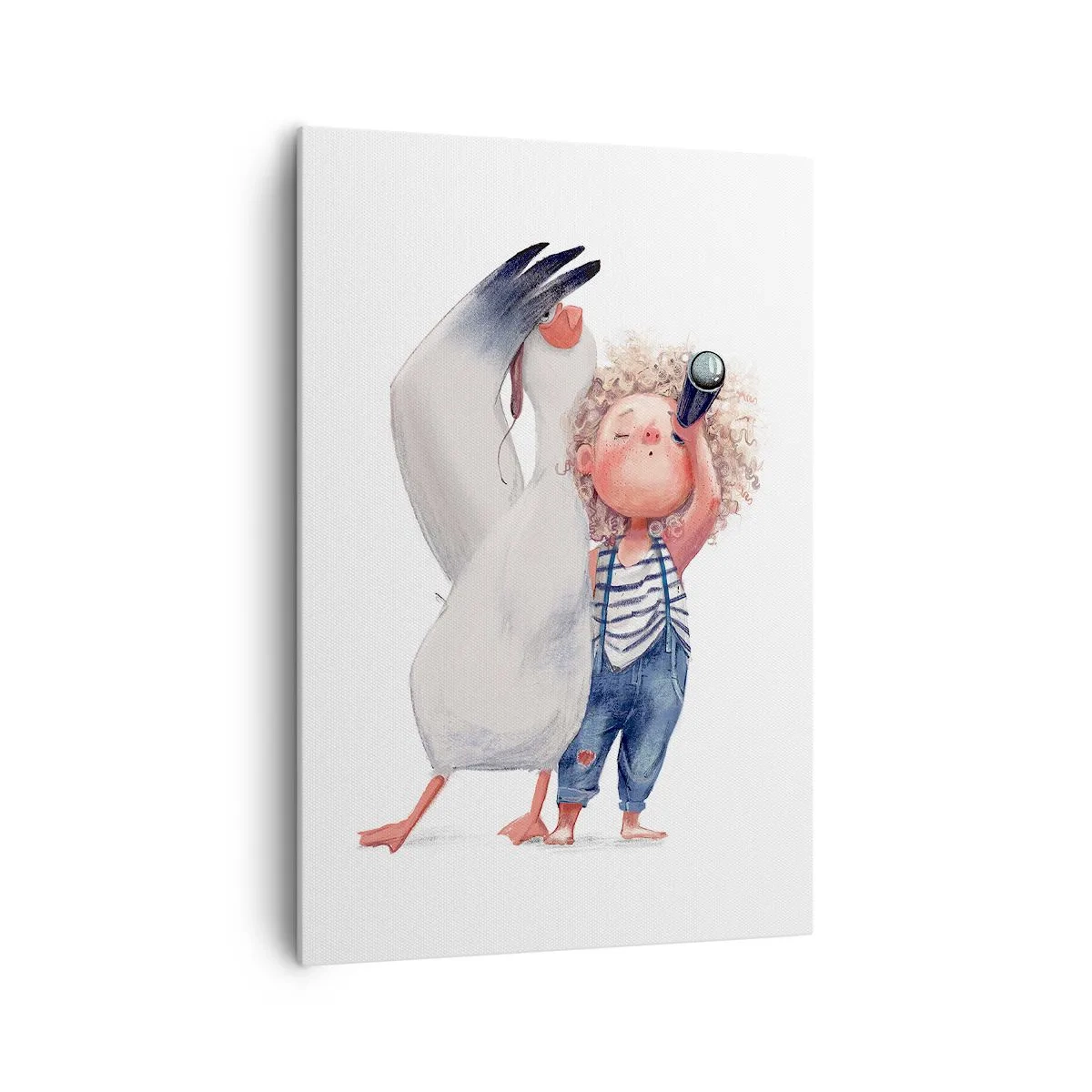 Quadro su tela - Stampe su Tela - Illustrazione di un bambino con un pellicano e un telescopio in mano - 70x100cm - Il progetto di un grande viaggio - Decorazione murale moderna per soggiorno e camera da letto ARTTOR