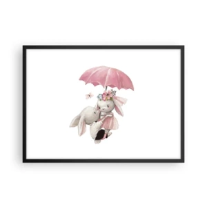 Poster in cornice nera - Coniglietti carini sotto un ombrello rosa - 70x50cm - Questo è proprio amore - Decorazione murale moderna per soggiorno e camera da letto ARTTOR