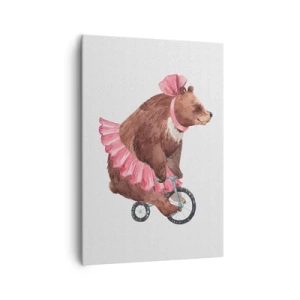 Quadro su tela - Stampe su Tela - Un orsacchiotto con una gonna rosa su una bicicletta in stile retrò - 70x100cm - Evviva il circo! - Decorazione murale moderna per soggiorno e camera da letto ARTTOR