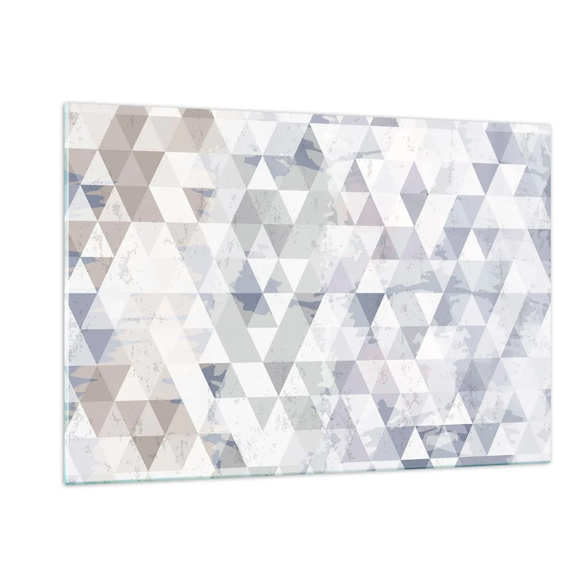 Quadro su vetro - Motivo geometrico a triangolo in tonalità neutre di grigio e beige - 120x80cm - Al ritmo di tre - Decorazione murale moderna per soggiorno e camera da letto ARTTOR