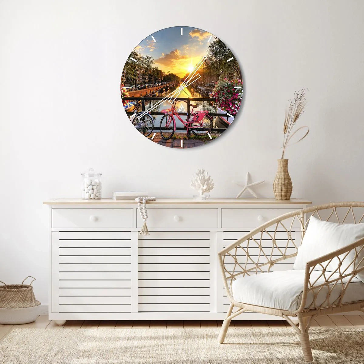 Orologio da parete - Orologio in Vetro - Mattino di primavera ad Amsterdam - 40x40 cm