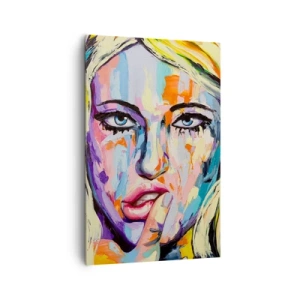 Quadro su tela - Stampe su Tela - Ritratto colorato di una donna in stile astratto - 80x120cm - Guardala dritto negli occhi - Decorazione murale moderna per soggiorno e camera da letto ARTTOR
