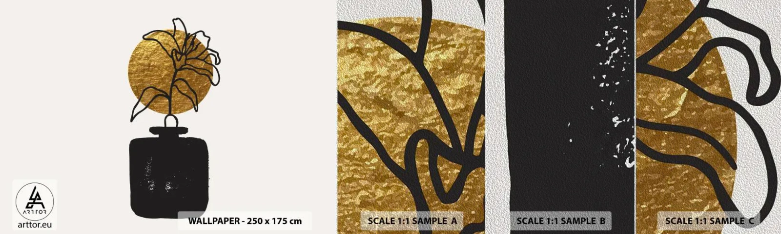 Campione di Fotomurale Premium Sand - Bellezza a peso d'oro - Vaso, Fiori, Minimalismo - 100x30 cm