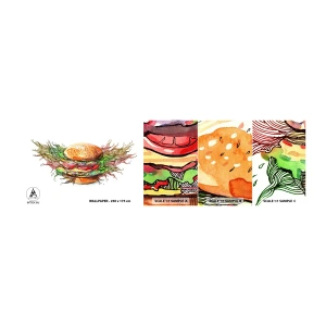 Campione di Fotomurale Adesivo Deluxe Sticker - Una tentazione calda - Gastronomia, Hamburger, Culinario - 100x30 cm